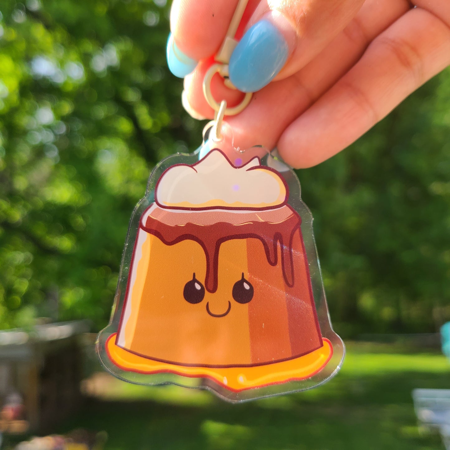 Cute Kawaii Flan Desert Acrylic Keychain