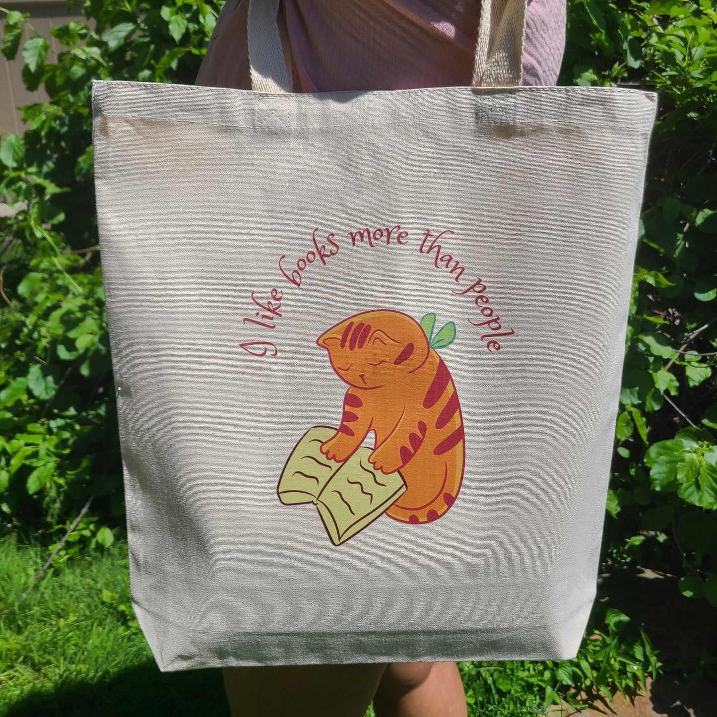 Lrg Book Lover's Cat Cotton Canvas Tote Bag