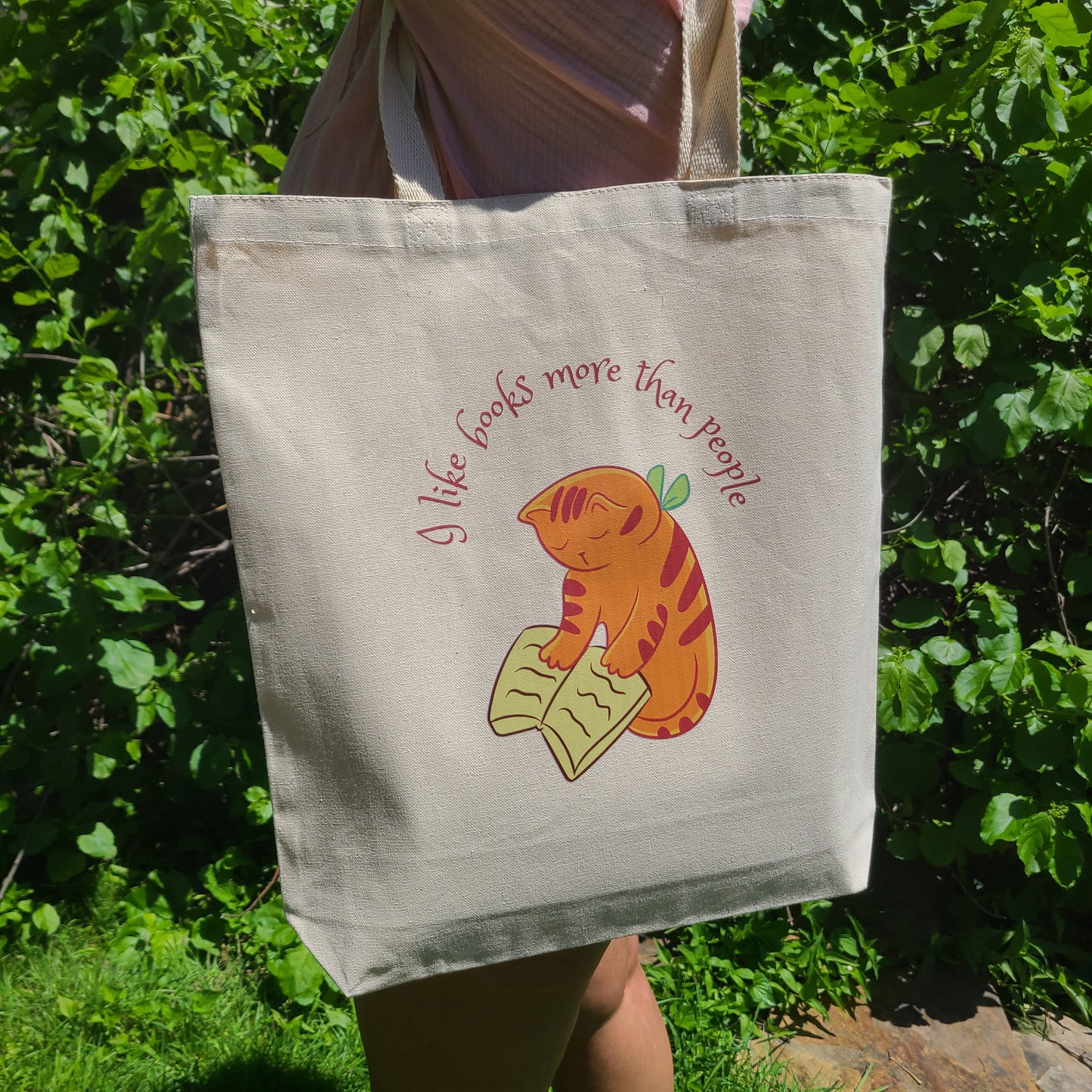 Lrg Book Lover's Cat Cotton Canvas Tote Bag