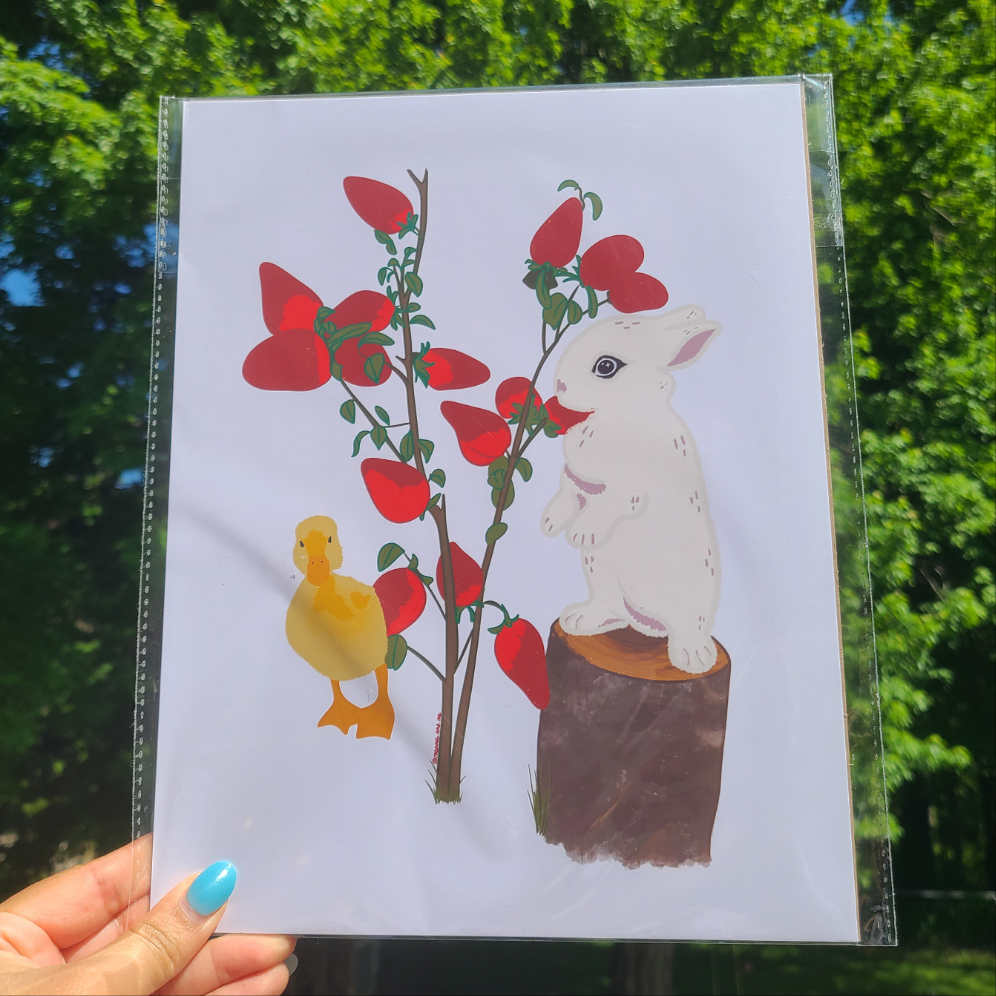 Cottage Bunny & Duck 8x10 Print