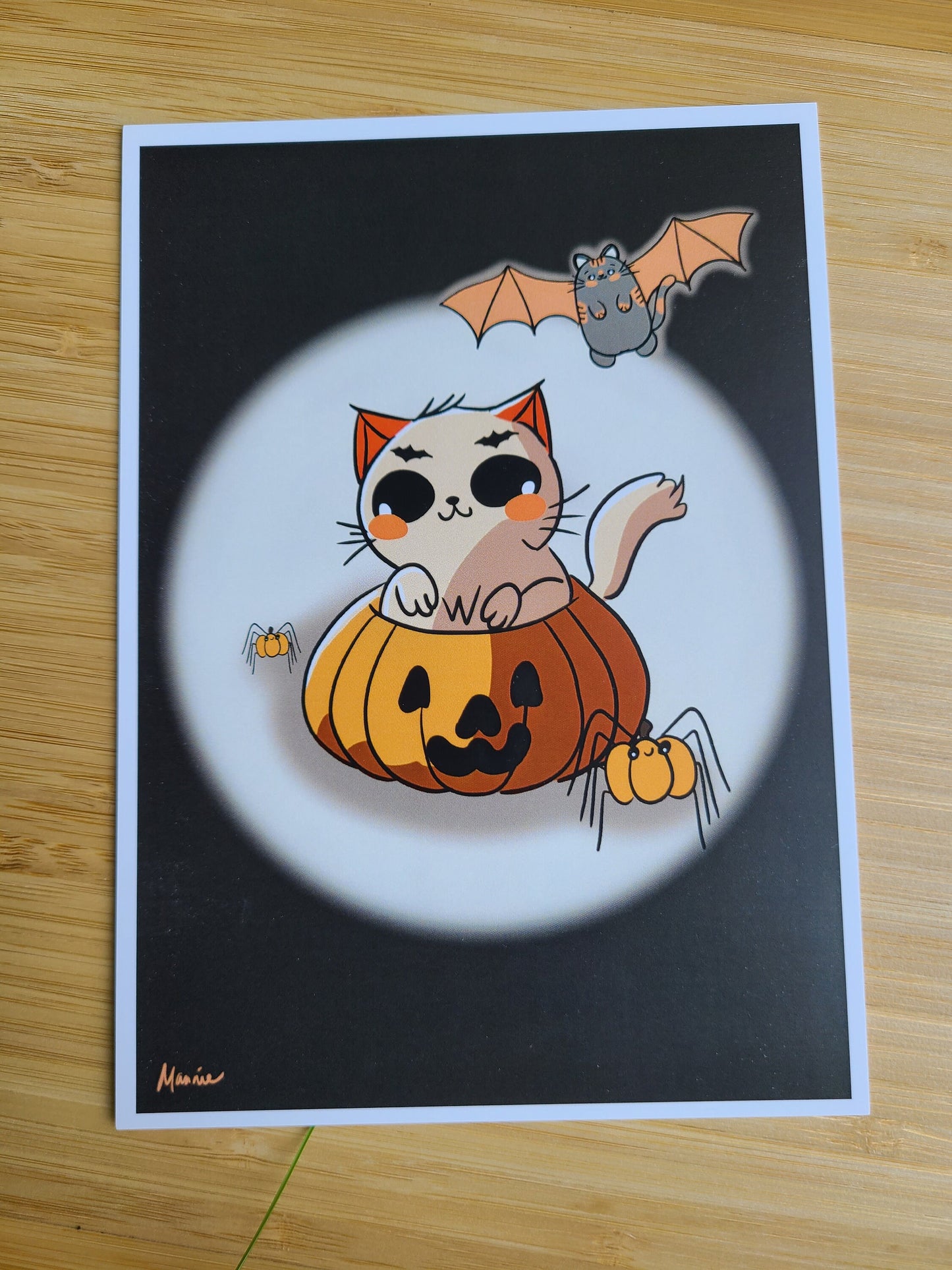Cat In a Pumpkin Halloween Art Print 5x7in