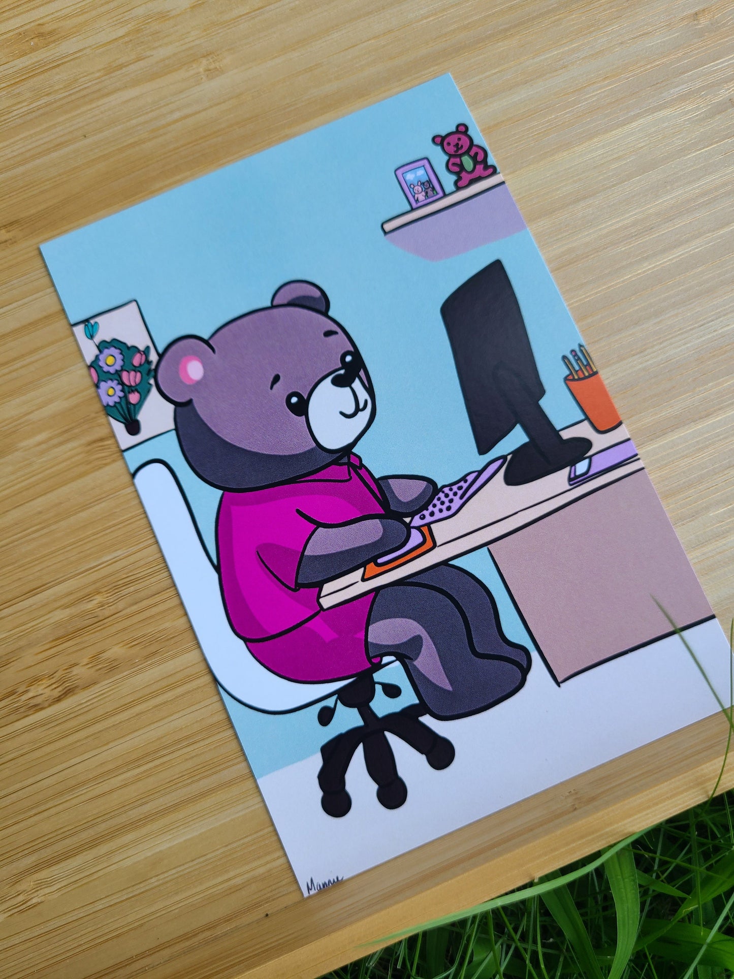 Mama Bear Working From Home Art Print 4x6in