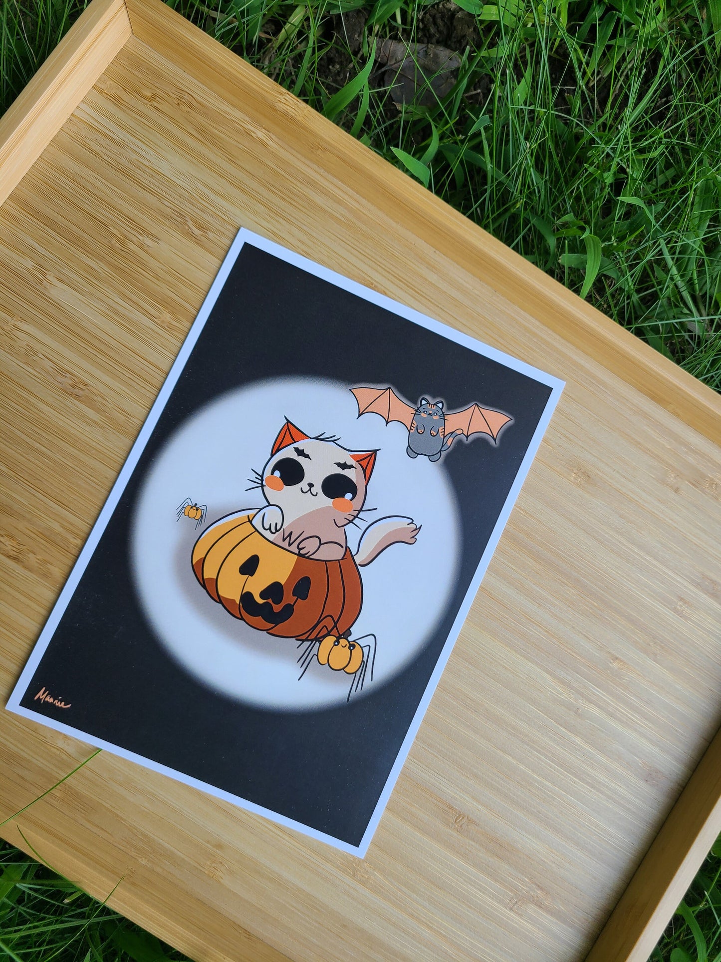 Cat In a Pumpkin Halloween Art Print 5x7in
