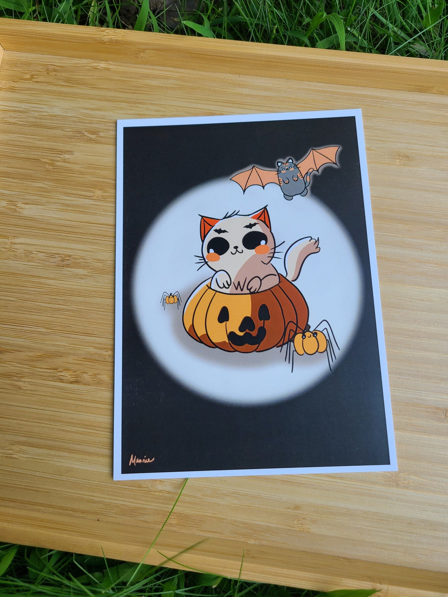 Cat In a Pumpkin Halloween Art Print 5x7in