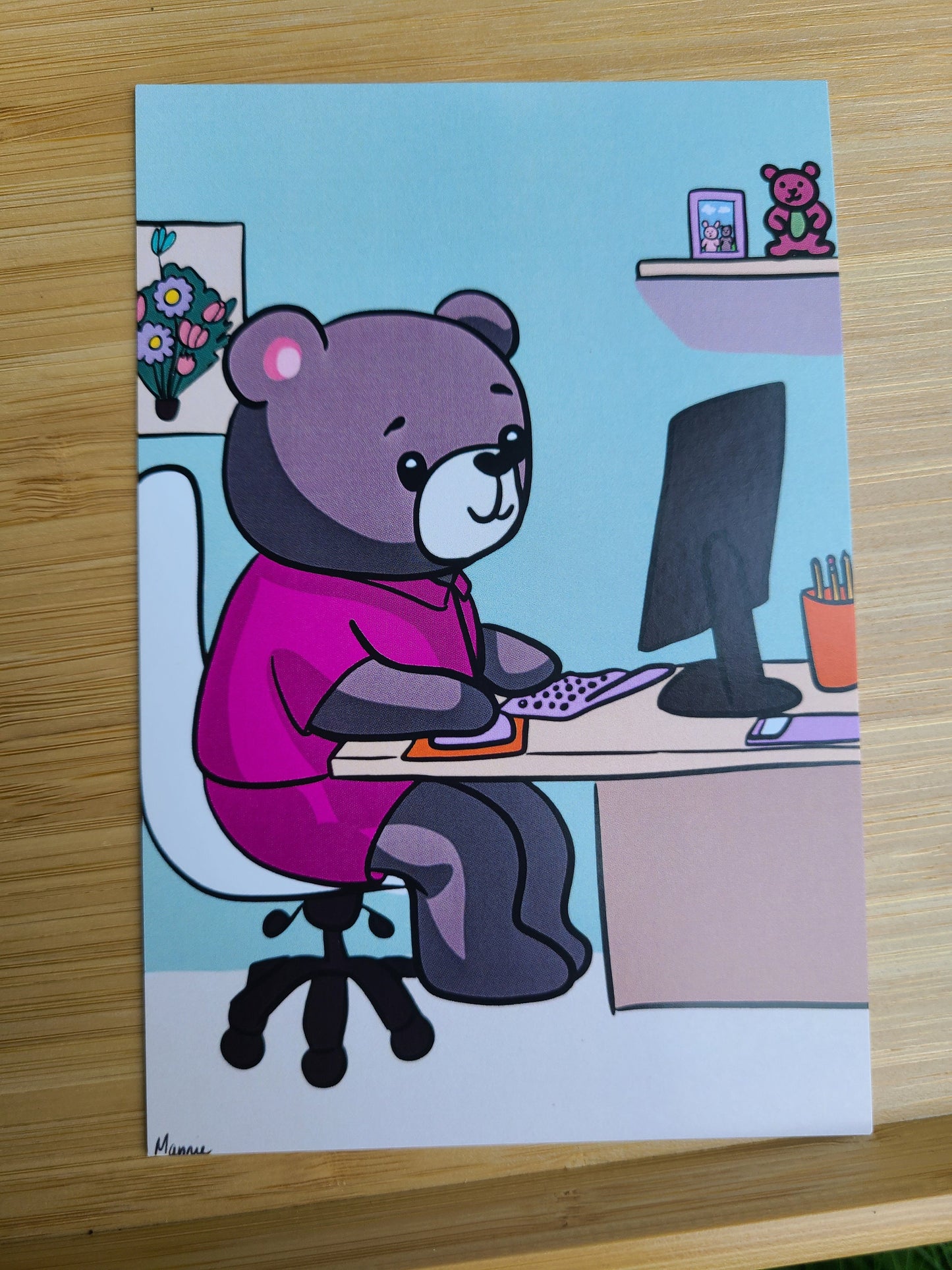 Mama Bear Working From Home Art Print 4x6in